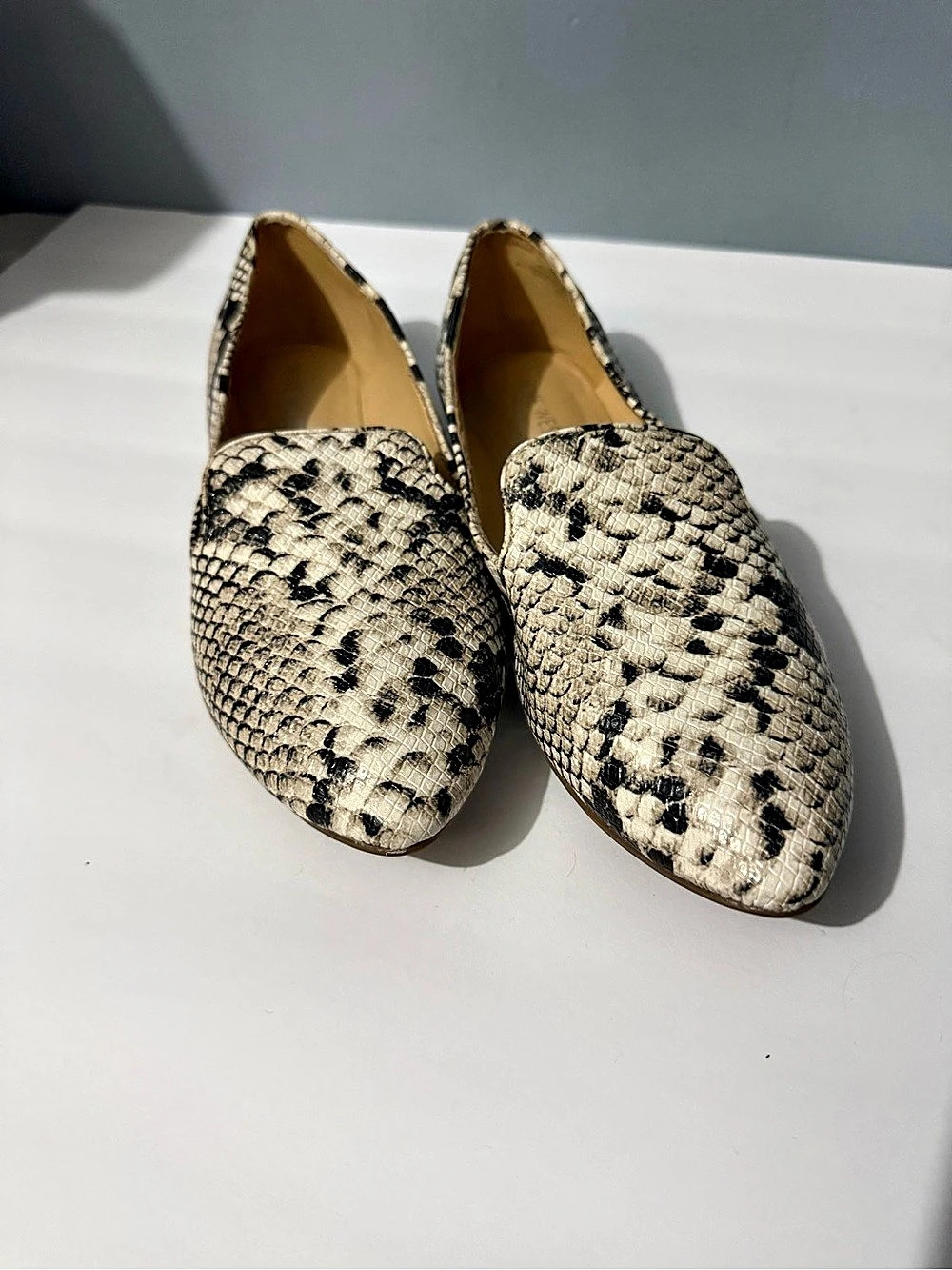 Nine West Speakup Flat Snake Print Flats Beige & Black